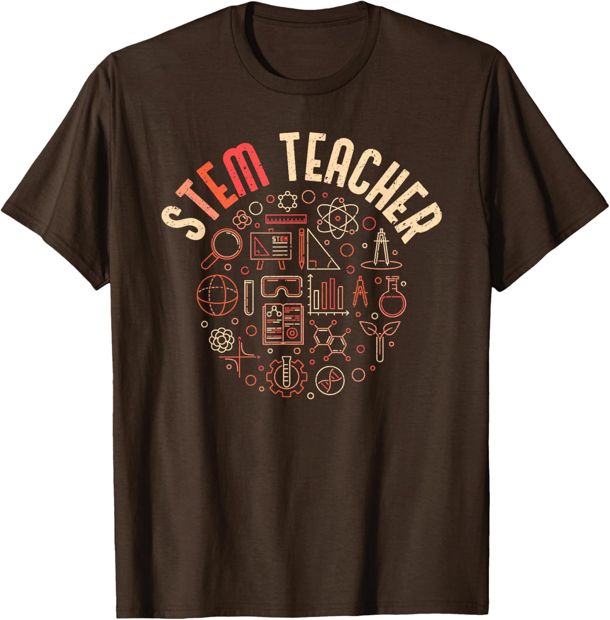 STEM Teacher - Science Technology Math - Distressed Design T-Shirt - Brown