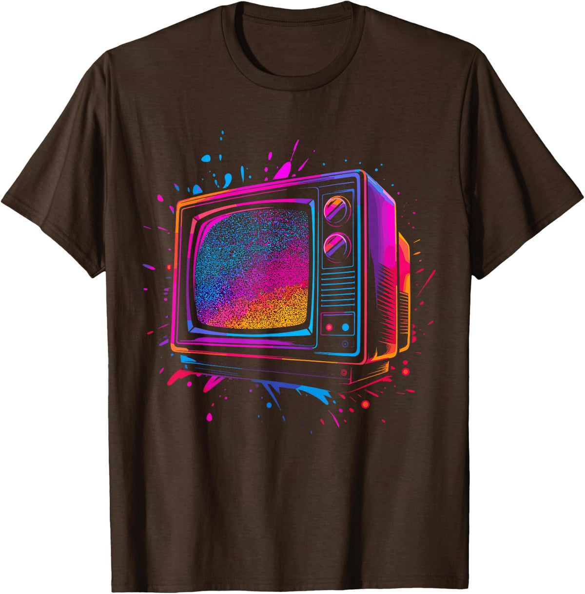 Retro 80s Synthwave CRT TV Static Screen T-Shirt - Brown