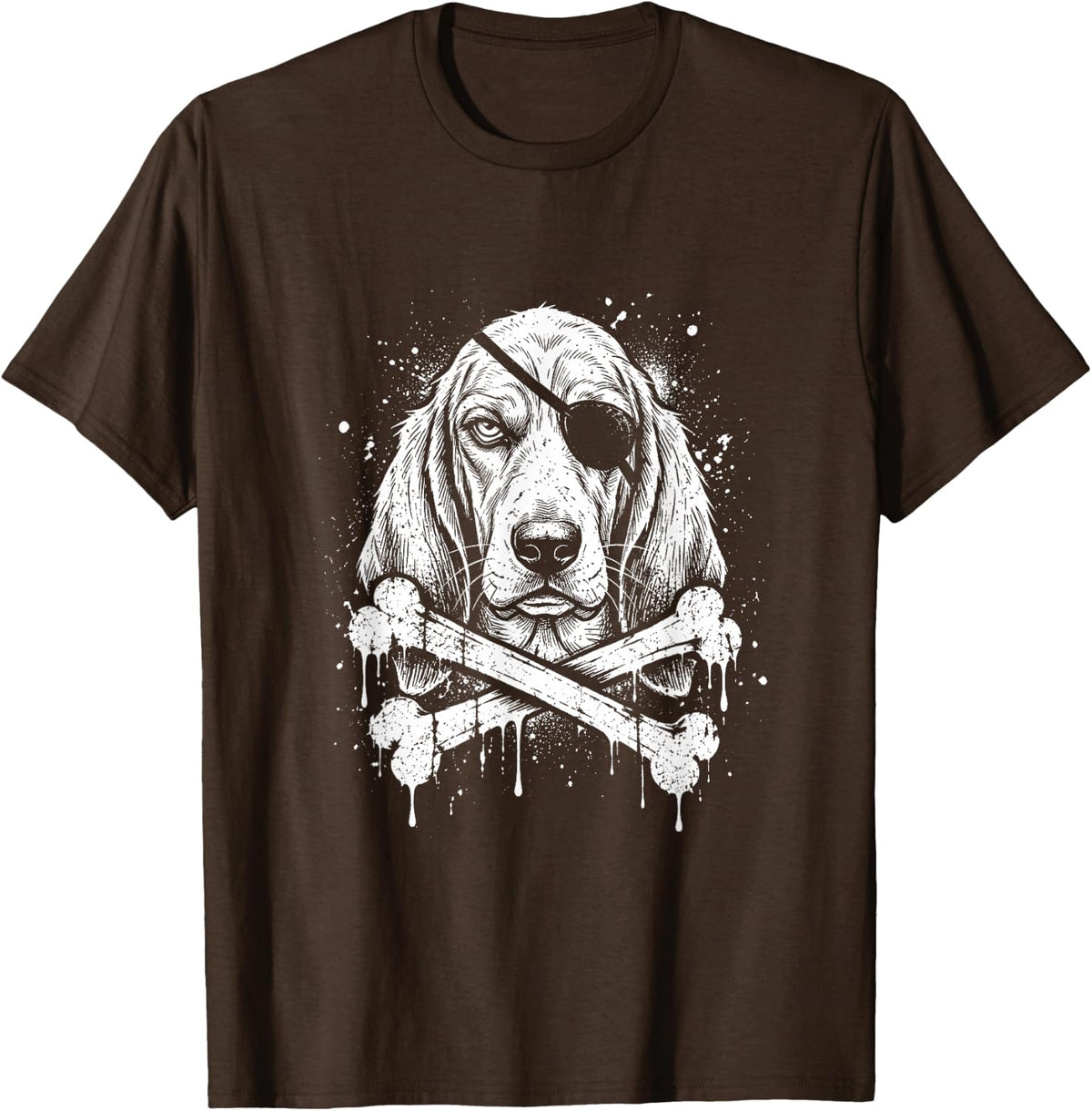 Basset Hound Grunge Pirate Crossbones T-Shirt - Brown