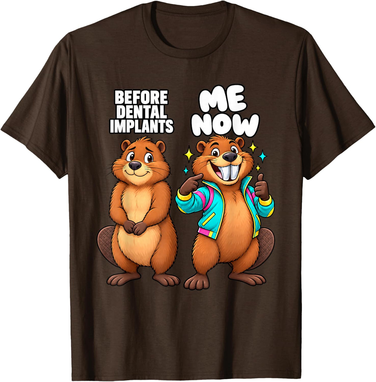Funny Dental Implants Turkey Teeth Beaver Smile Makeover T-Shirt - Brown