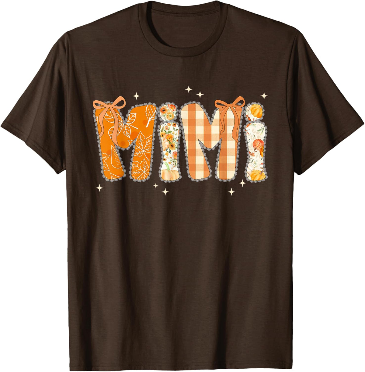 Floral Fall Thanksgiving Mimi Coquette Bow Pumpkin Grandma T-Shirt - Brown