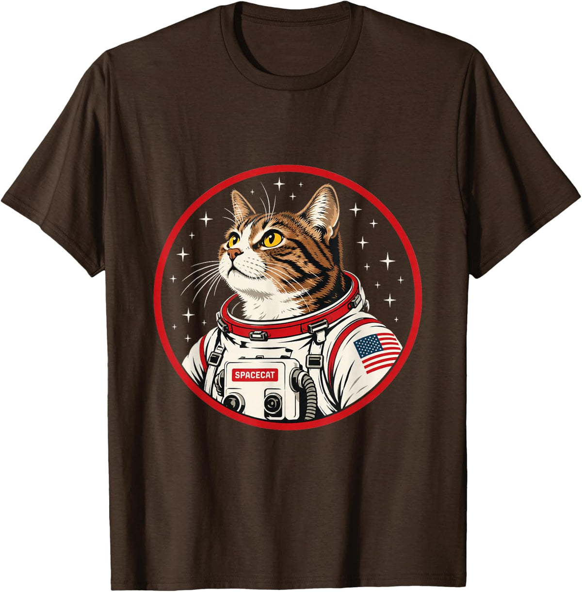 Retro Space Cat Astronaut Tabby Pet Cosmonaut T-Shirt - Brown