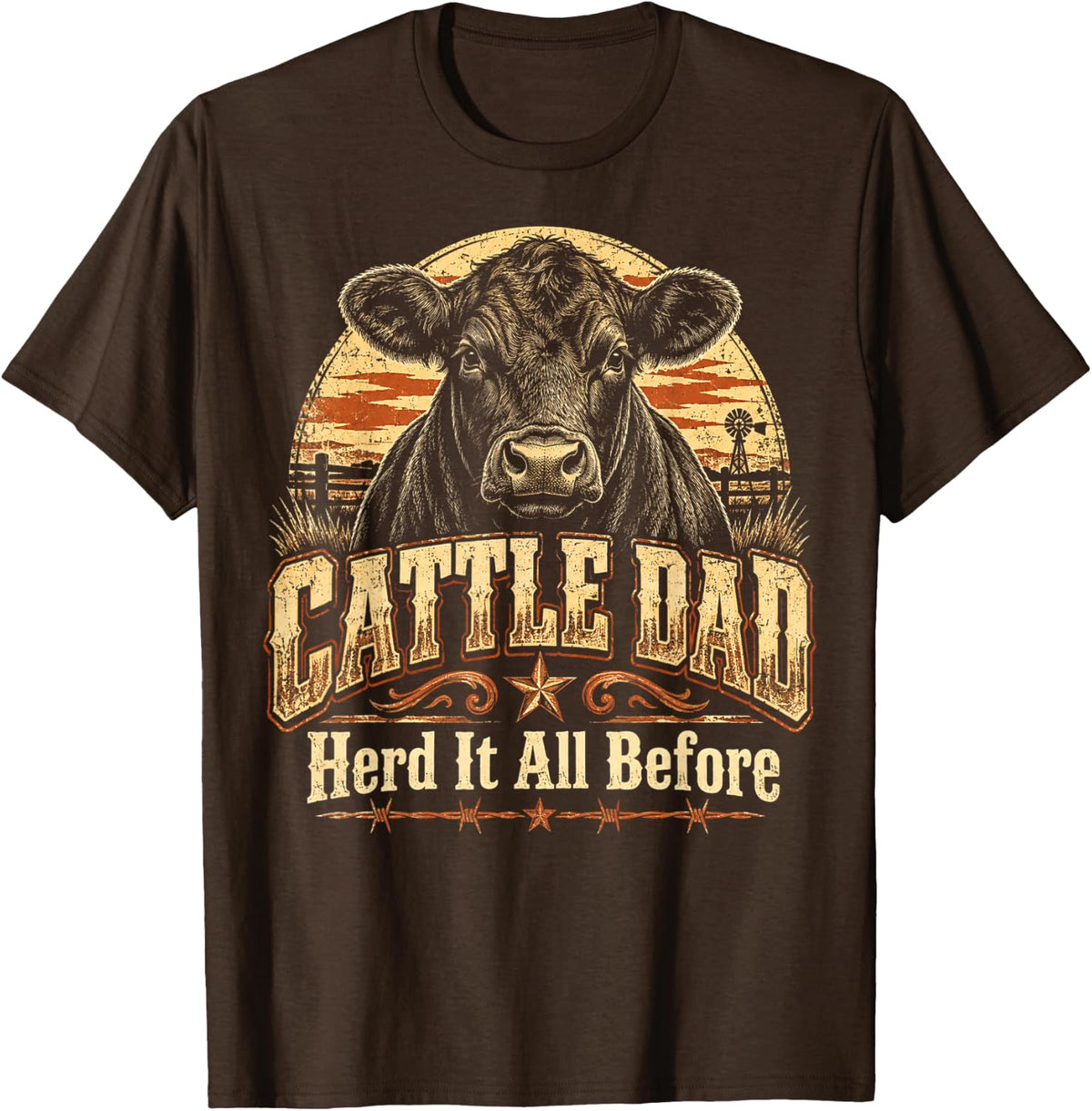 Cattle Dad Herd It All Before Cow Farm Rancher T-Shirt - Brown