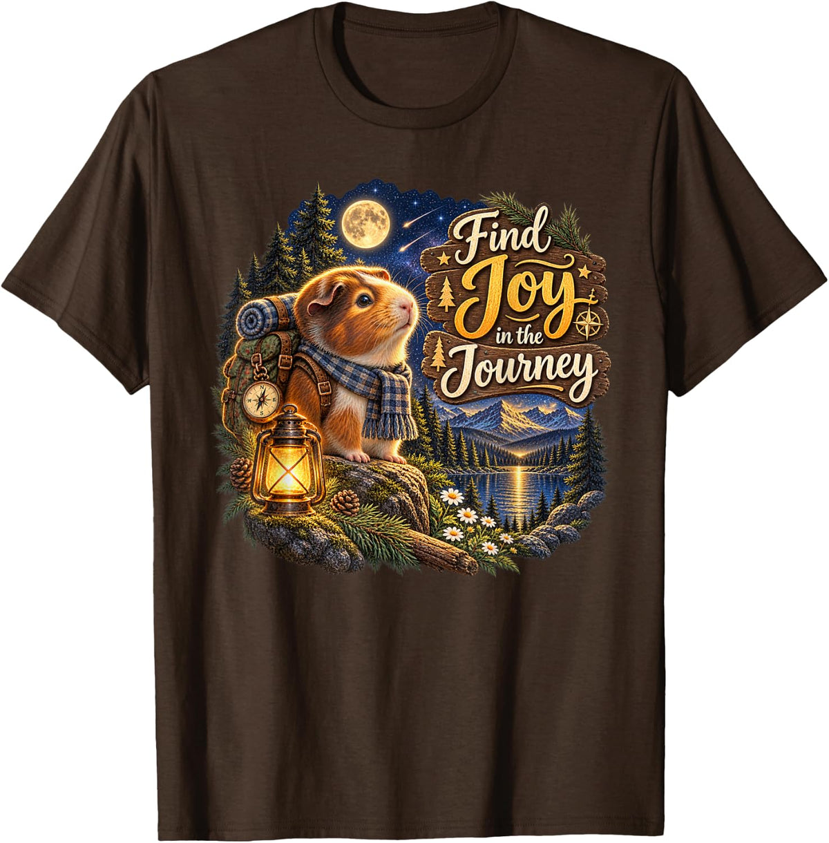 Find Joy in the Journey Hiking Guinea Pig T-Shirt - Brown