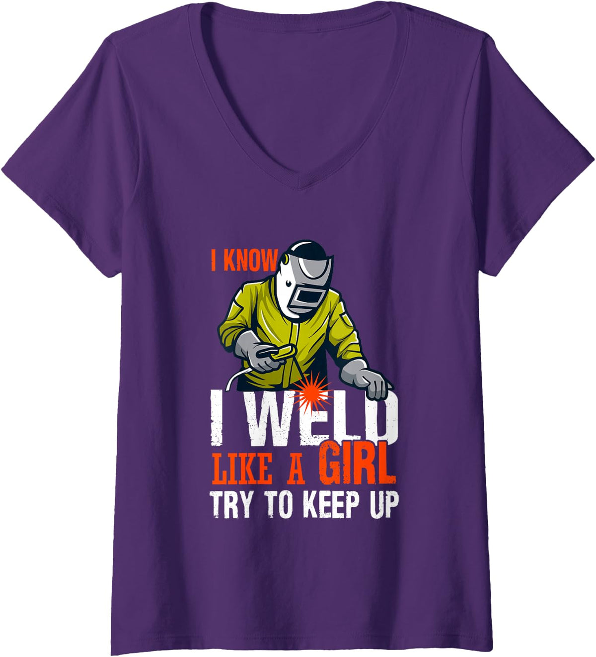 Women's Weld Like a Girl Funny Welding Fabricator Welder Worker V-Neck T-Shirt - Purple