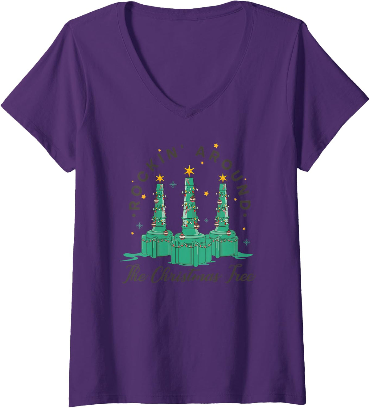 Women's Respiratory Therapist Nurse Rockin Around The Christmas Tree V-Neck T-Shirt - Purple
