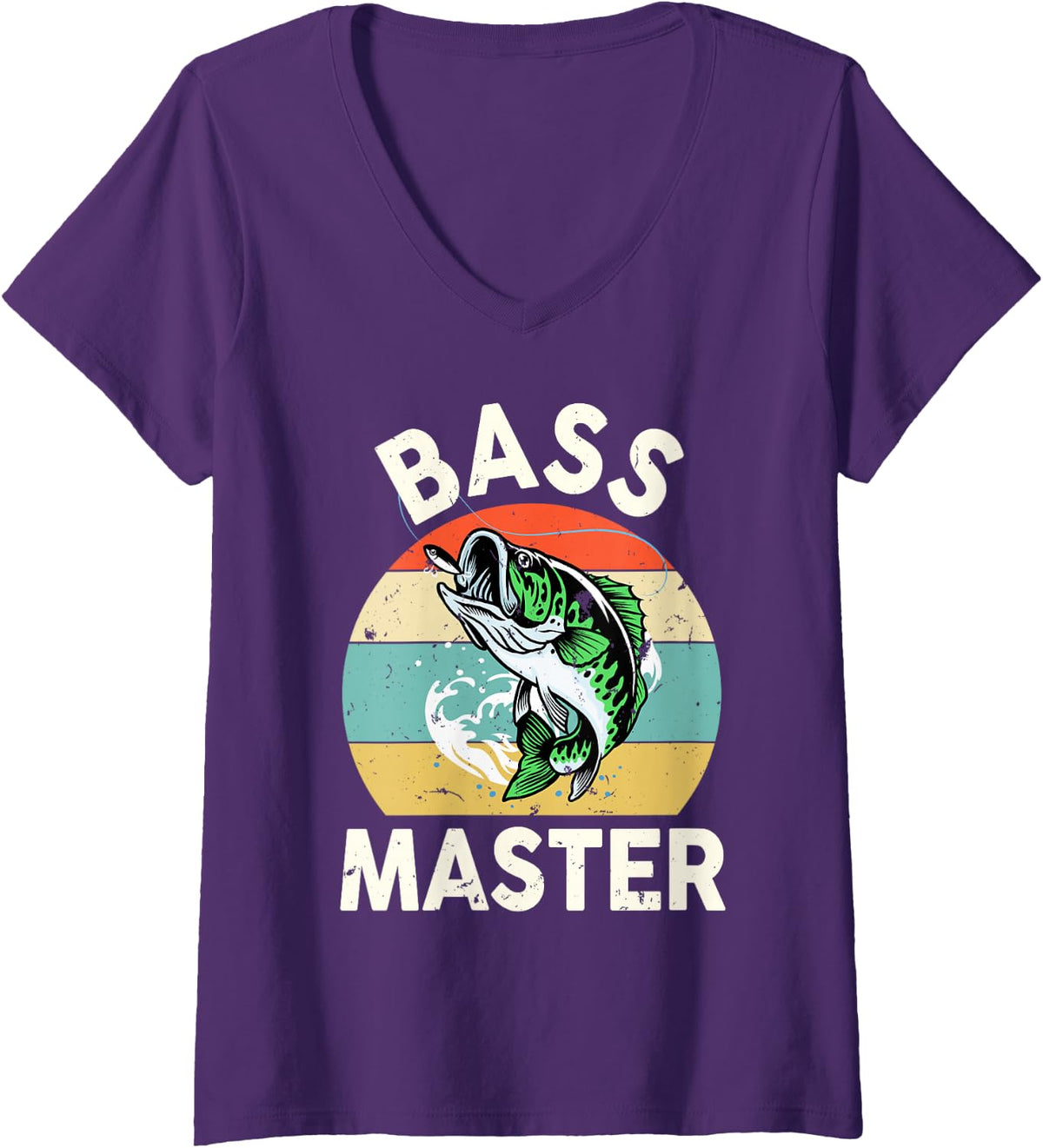 Women's Funny Bass Master Fishing-Shirt Dad Kids Boys Bass Fish V-Neck T-Shirt - Purple