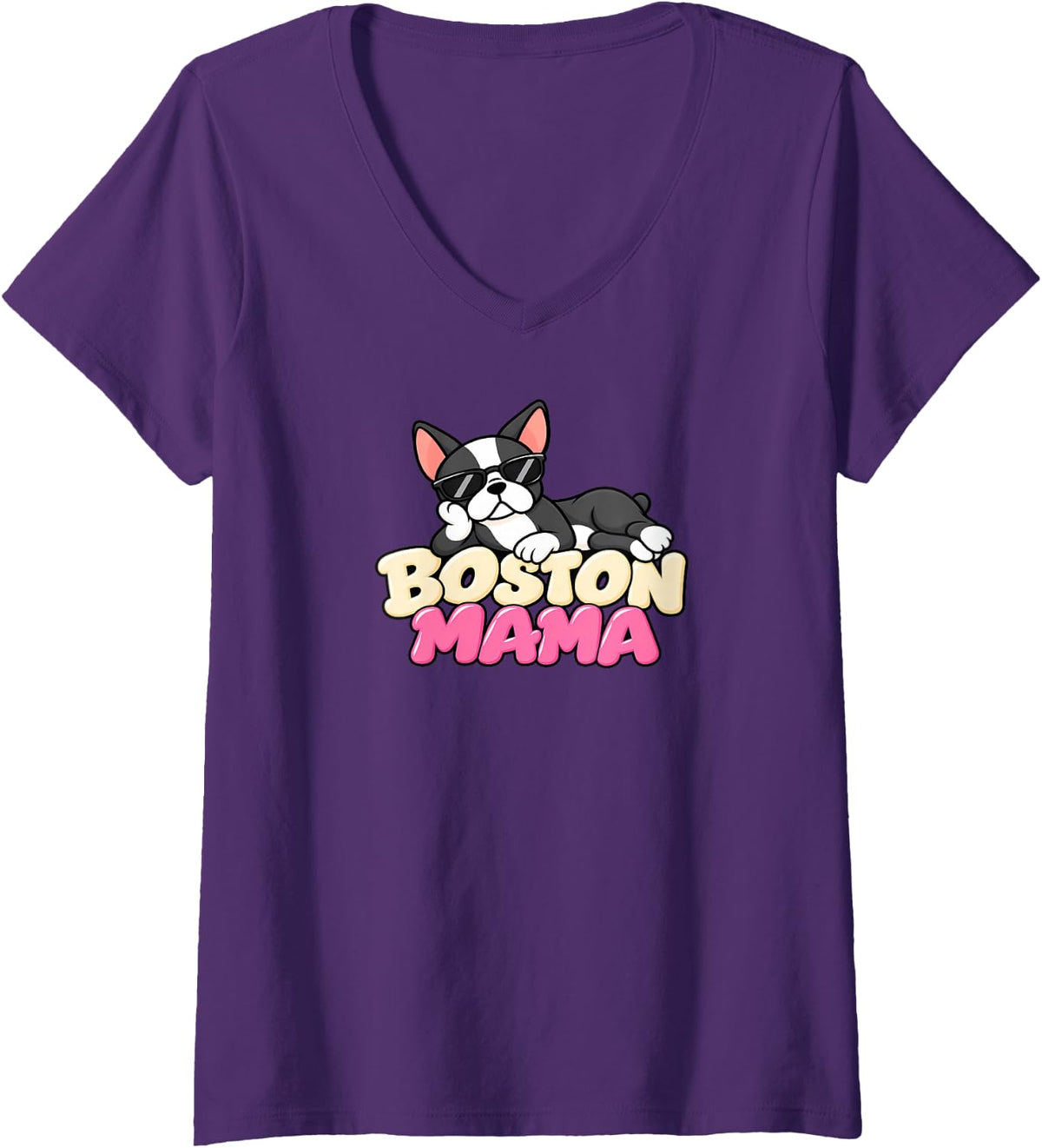 Women's Boston Terrier Mama V-Neck T-Shirt - Purple