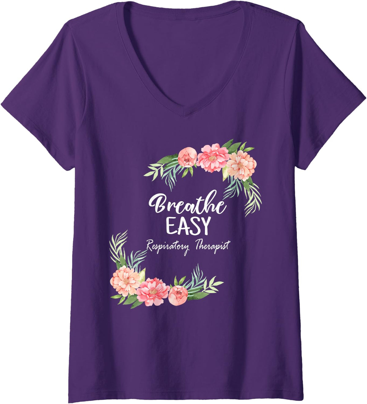 Women's Respiratory Therapist Cute Floral RT Therapy V-Neck T-Shirt - Purple
