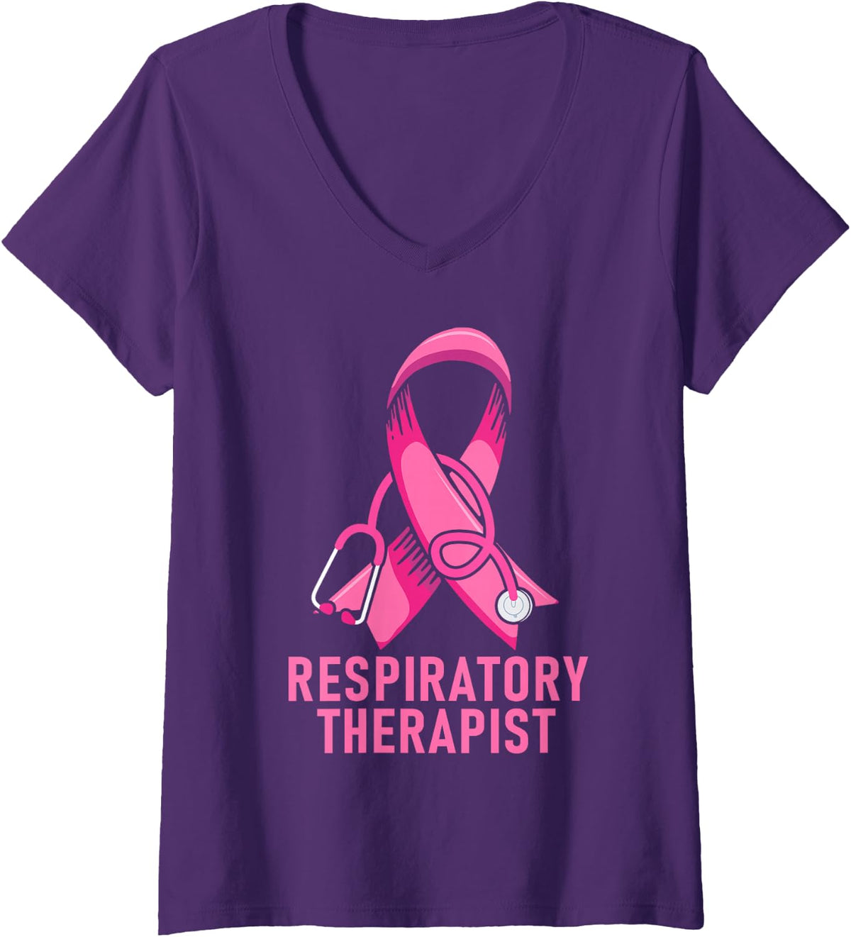 Women's Respiratory Therapist Stethoscope Pink RT Life Breast Cancer V-Neck T-Shirt - Purple