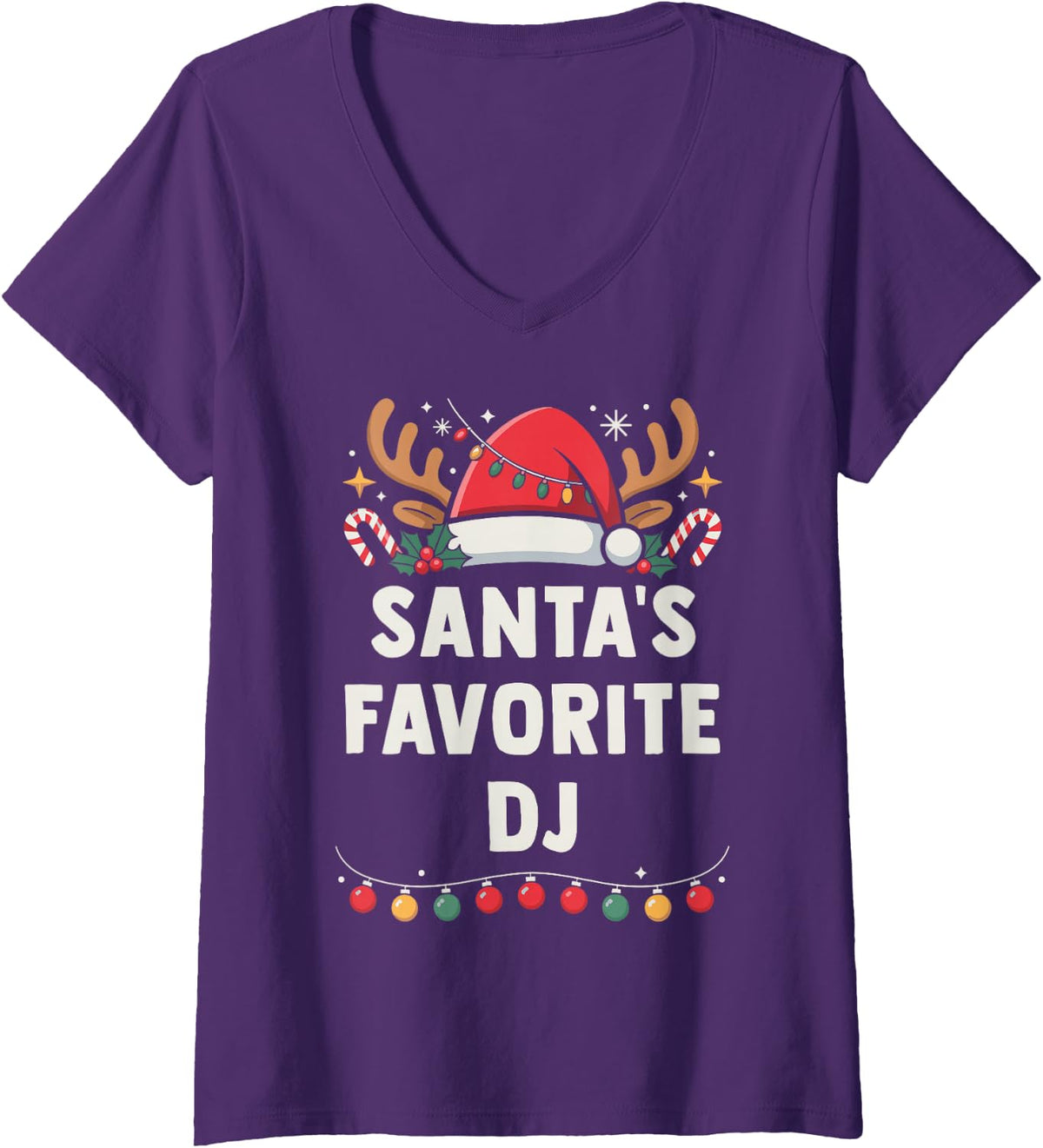 Women's Santa's Favorite DJ Christmas Concert Holiday Recital Night V-Neck T-Shirt - Purple