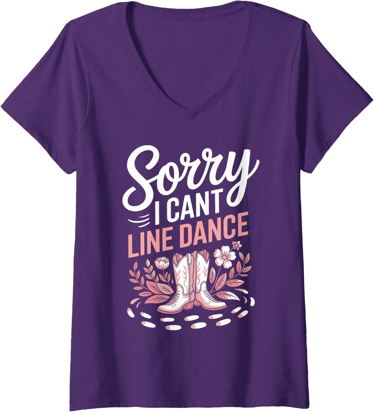 Women's Sorry I Can't I Have Line Dance Country Music V-Neck T-Shirt - Purple