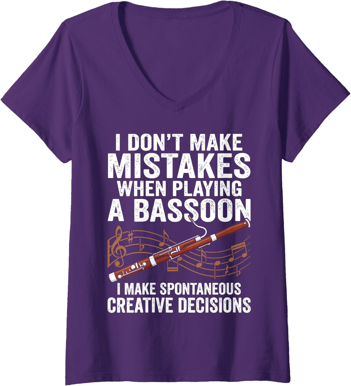 Women's I Don't Make Mistakes Playing Bassoon Funny Bassoonist V-Neck T-Shirt - Purple