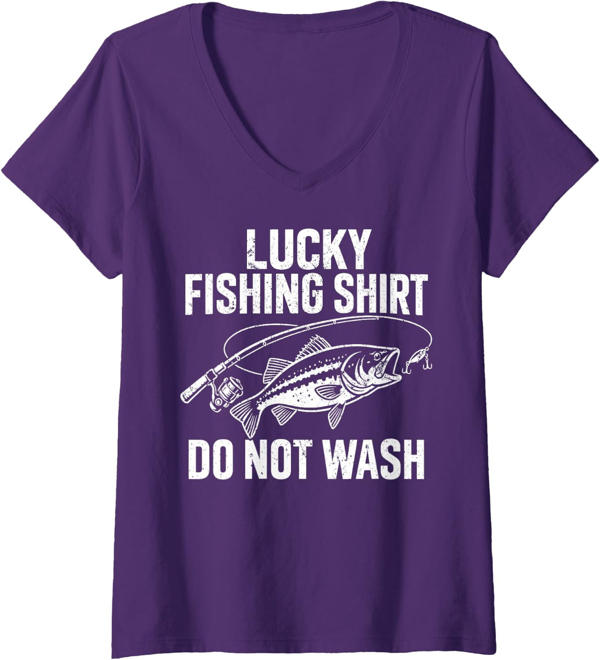 Women's Lucky Fishing Shirt Do Not Wash Funny Bass Fishing Angler V-Neck T-Shirt - Purple