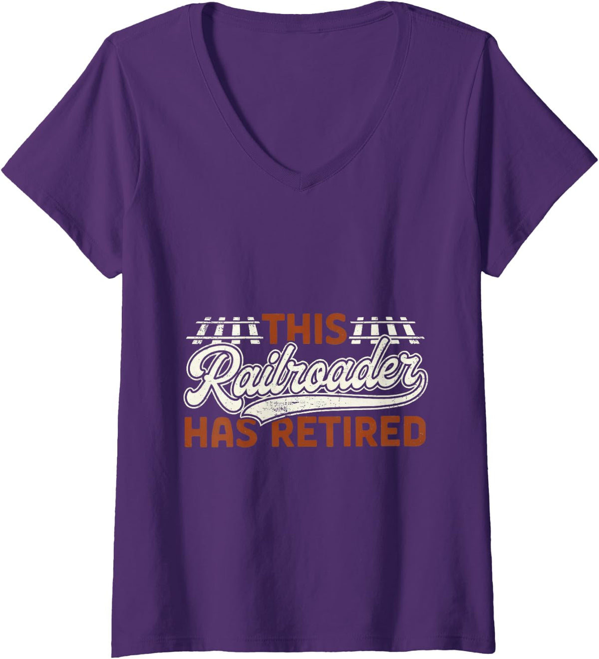 Women's Railroad Worker Retired Railroader Conductor V-Neck T-Shirt - Purple