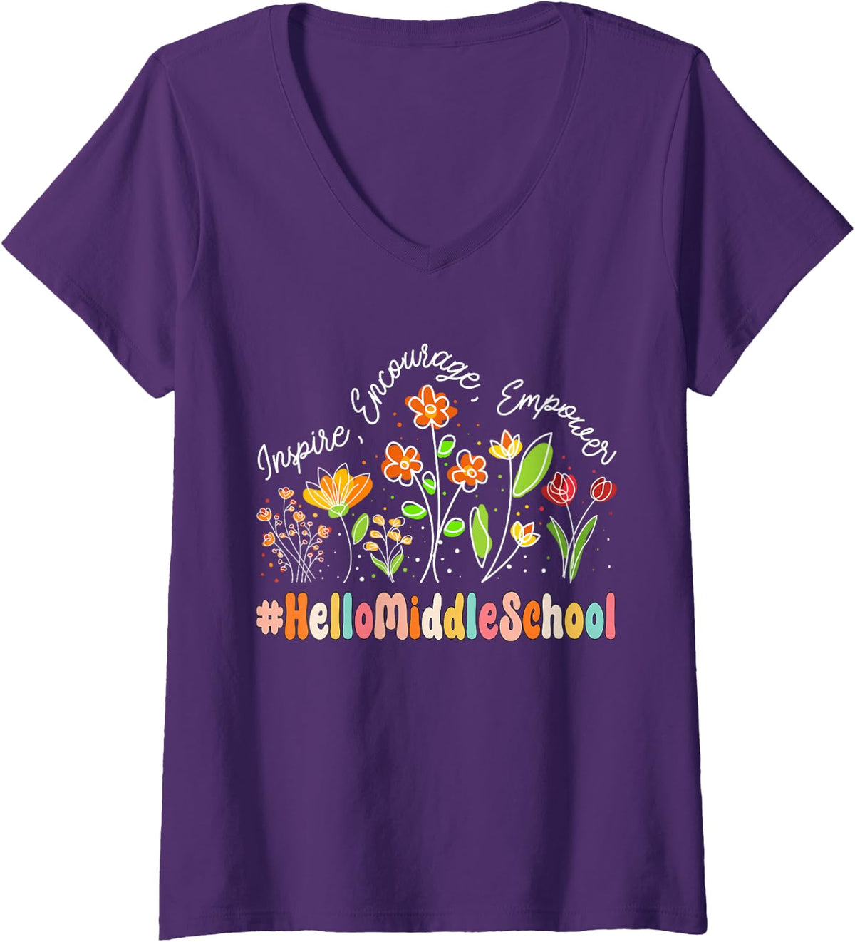 Women's Hello Middle School Appreciation Week Teacher Back to School V-Neck T-Shirt - Purple