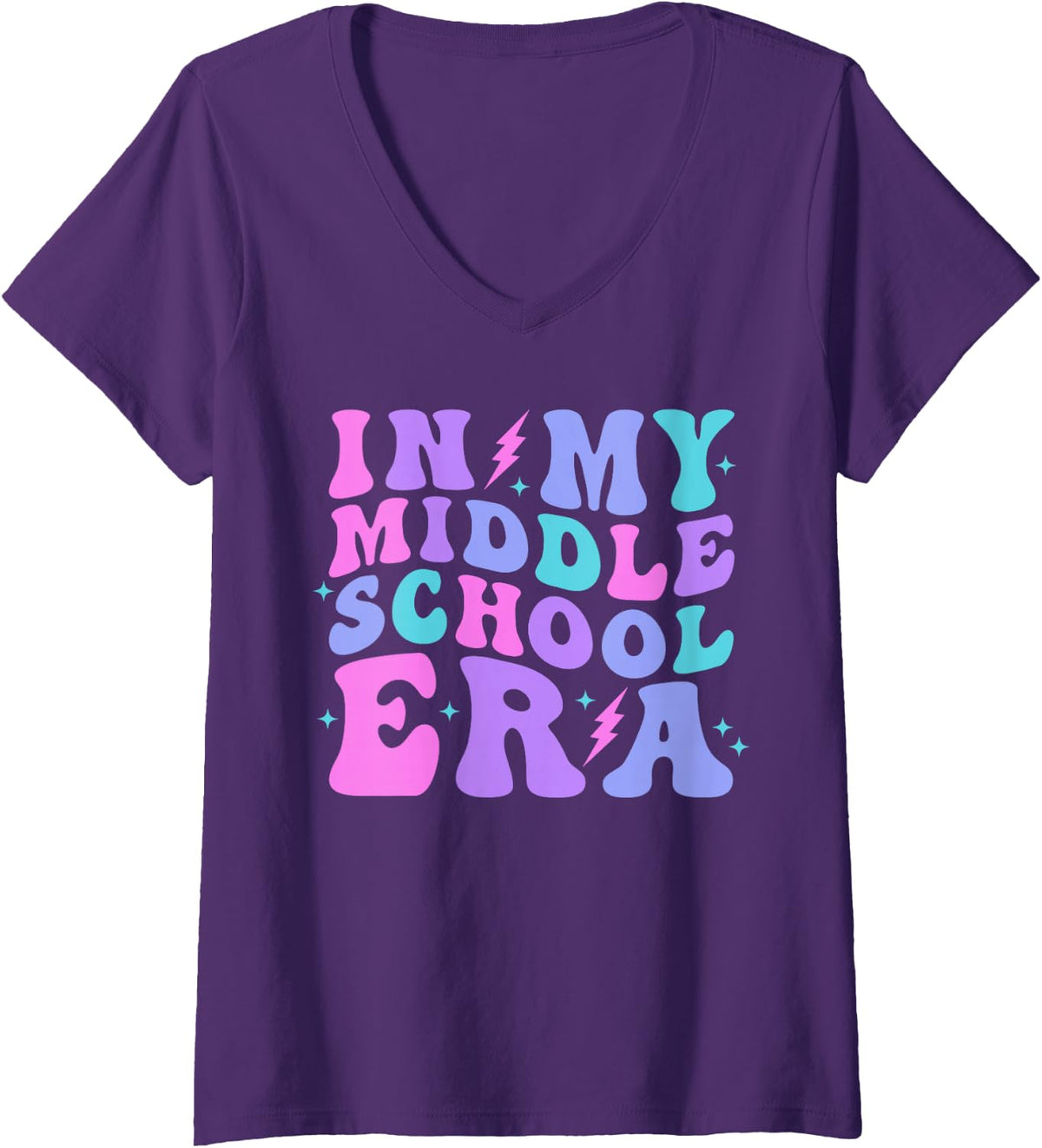 Women's in My Middle School Era Retro Trendy Cute Pink Purple Blue V-Neck T-Shirt - Purple