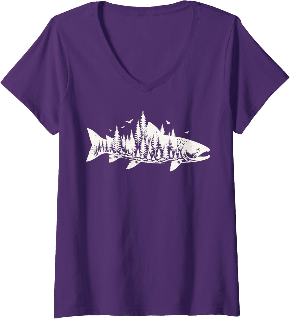 Women's Steelhead Angler River Fishing Outdoors Nature Lover V-Neck T-Shirt - Purple