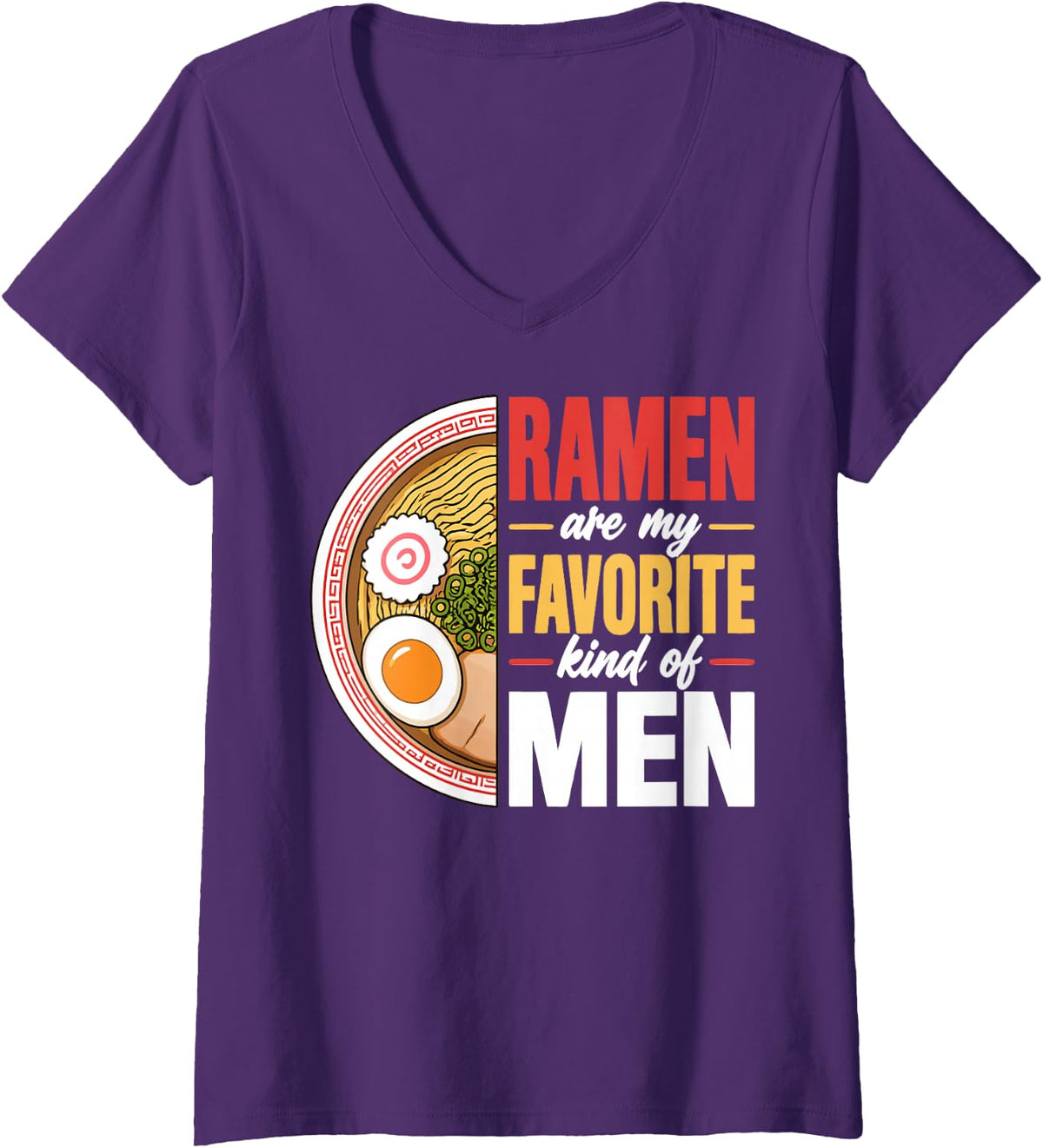 Women's Funny Woman Ramen Lover Japanese Noodles V-Neck T-Shirt - Purple