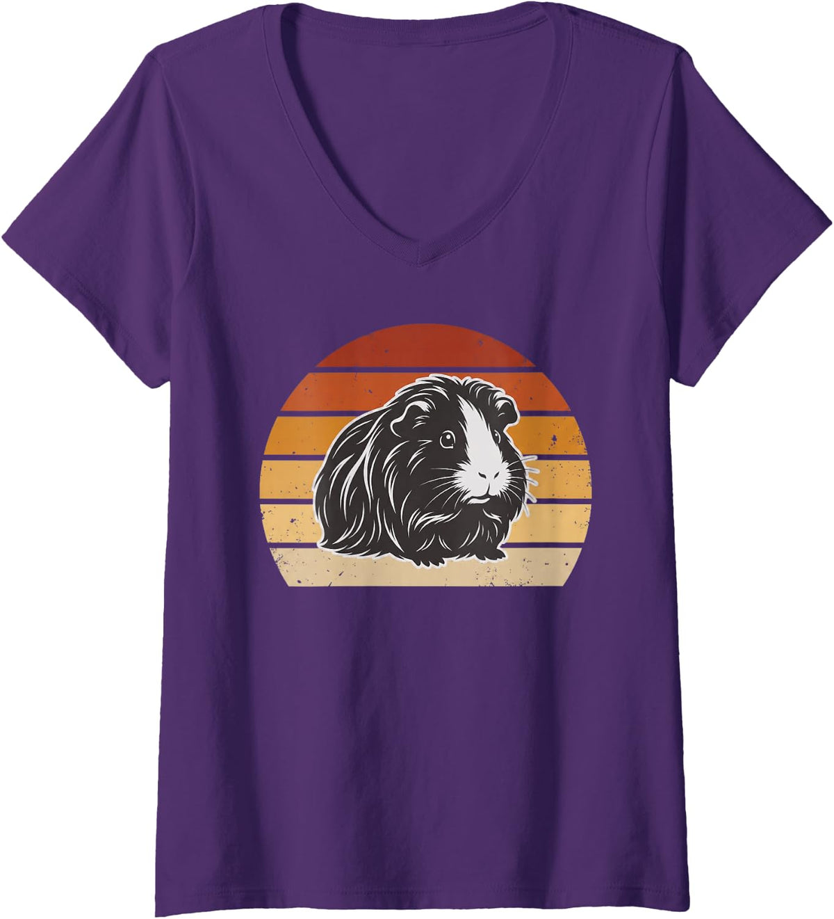 Women's Guinea Pig Lovers Cute Rainbow Long Haired Piggy Portrait V-Neck T-Shirt - Purple