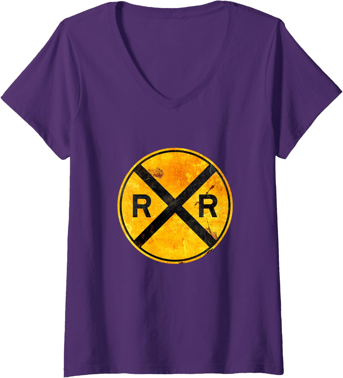 Women's Railroad Crossing - Train Lover Railroad Steam Locomotive V-Neck T-Shirt - Purple