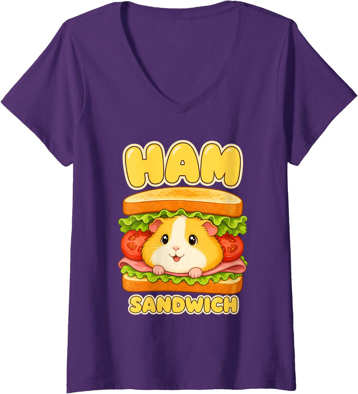 Women's Cute Ham Sandwich Guinea Pig Lover Rodent Owner Kids Girl V-Neck T-Shirt - Purple