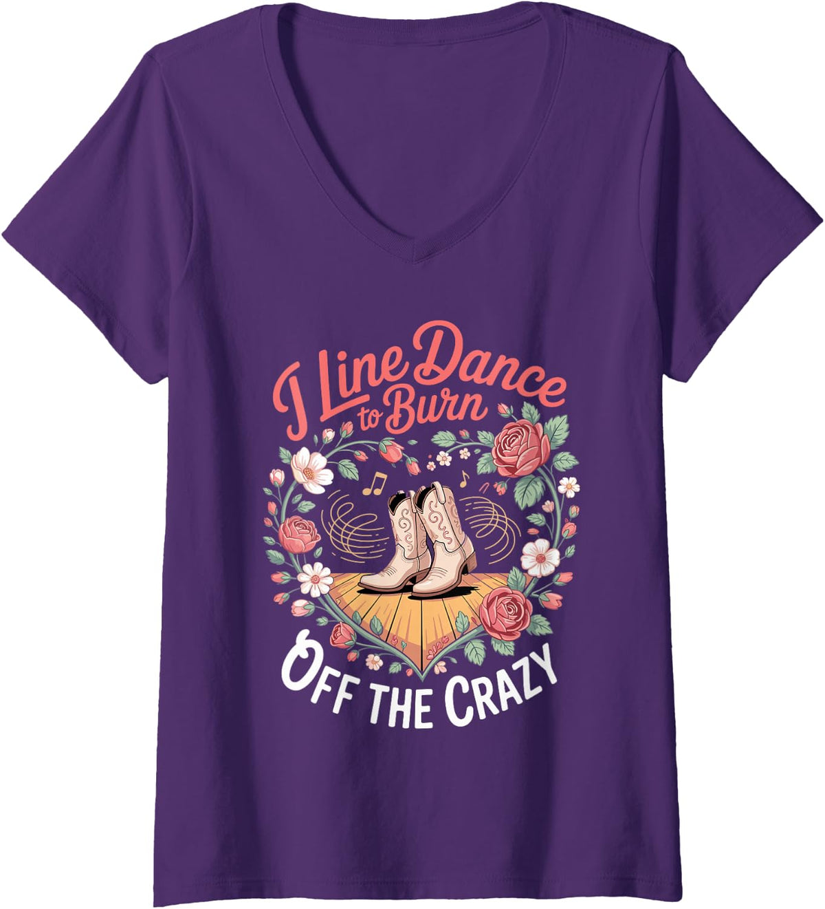 Women's I Line Dance to Burn Off The Crazy Country Music V-Neck T-Shirt - Purple