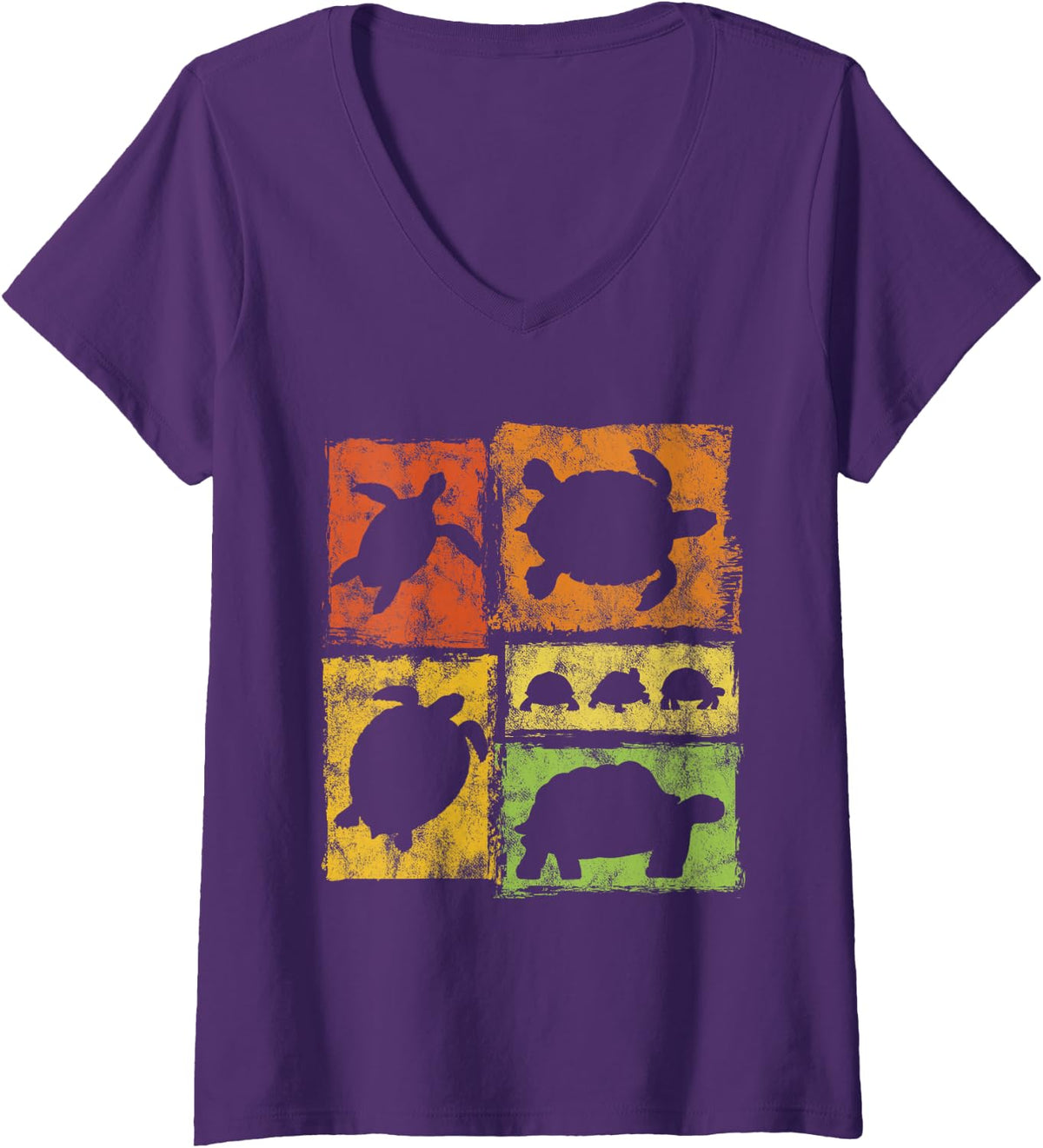 Women's Tortoise Turtle Retro Style Graphic for Men Women Kids V-Neck T-Shirt - Purple