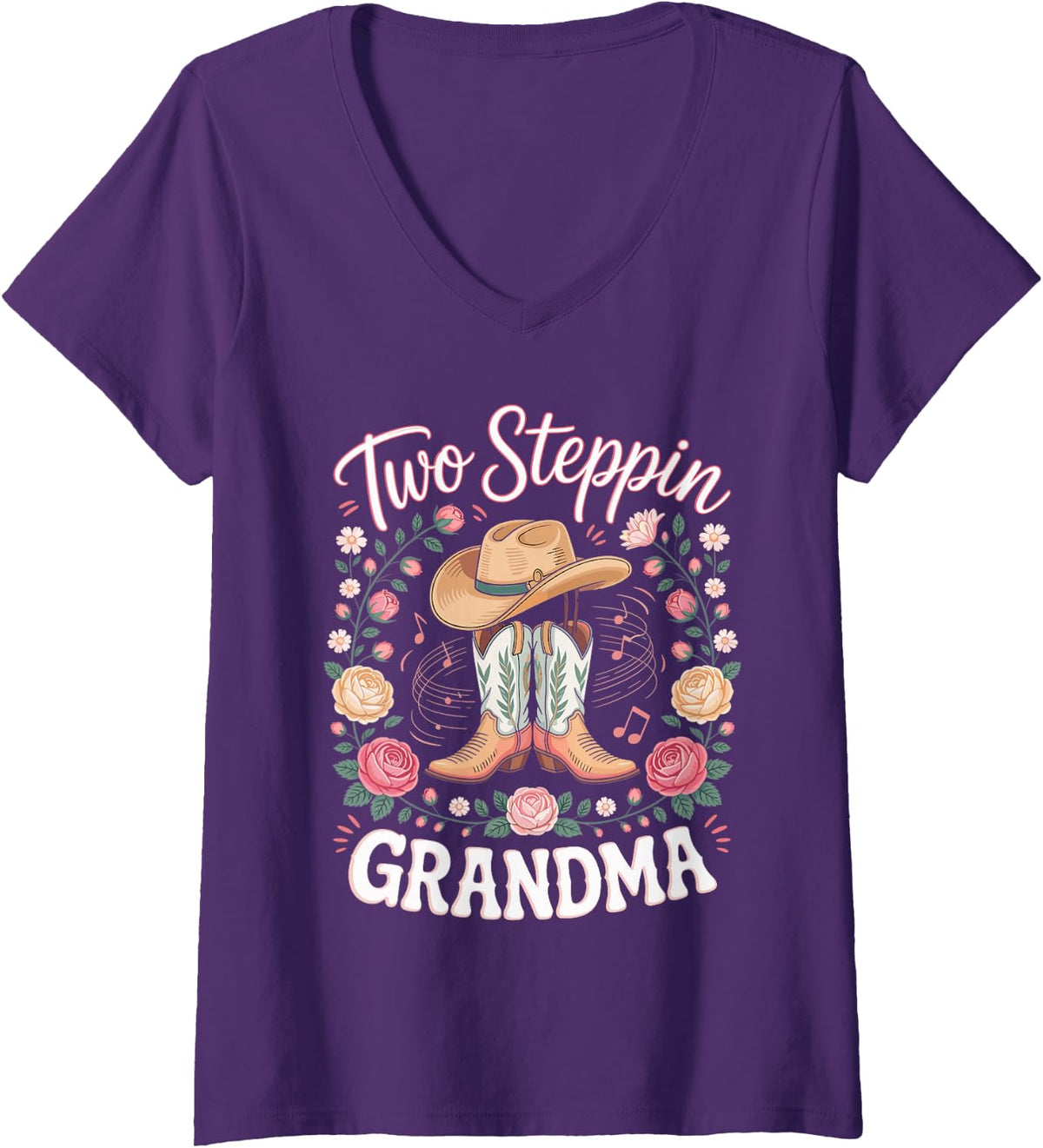 Women's Two Steppin Grandma Country Music Line Dancing V-Neck T-Shirt - Purple