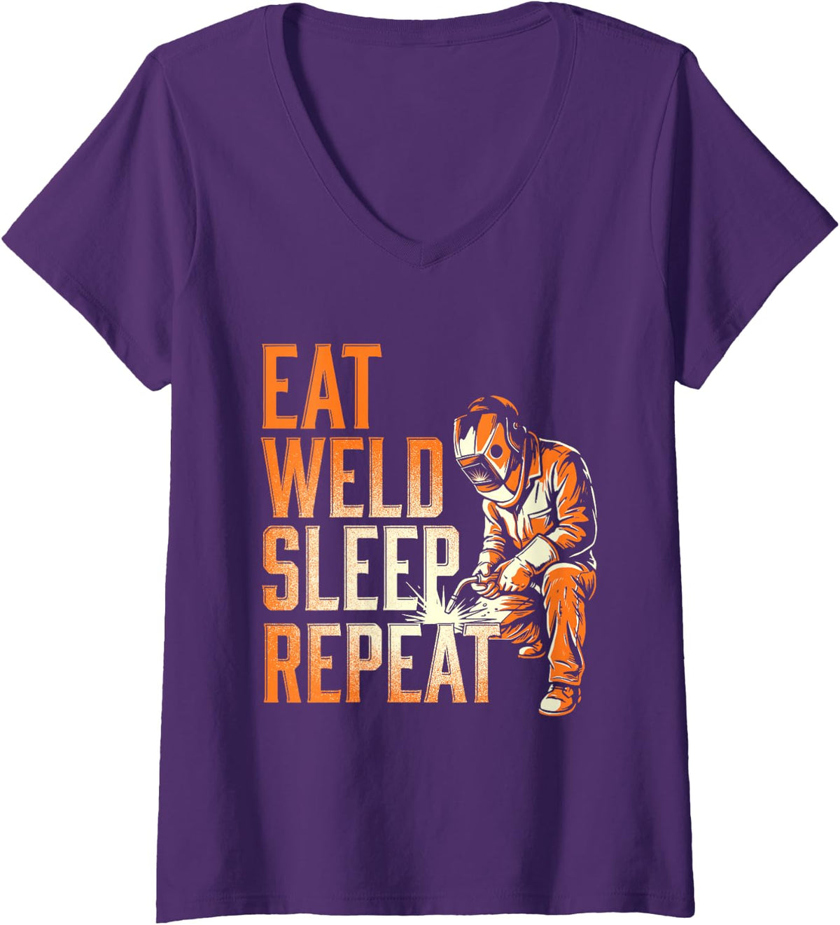 Women's Eat Weld Sleep Repeat - Welder Metalworker Ironworker V-Neck T-Shirt - Purple