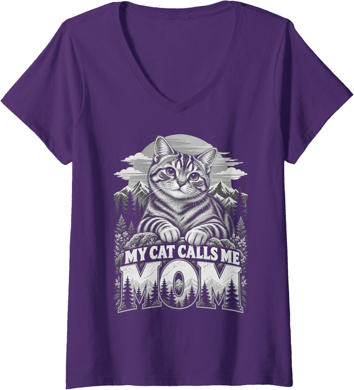 Women's My Cat Calls Me Mom - American Shorthair Cat Lover Humor V-Neck T-Shirt - Purple