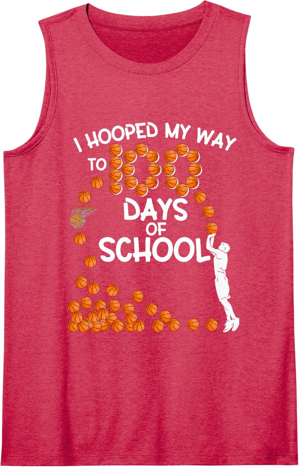 I Hooped My Way to 100 Days of School Basketball Player Sleeveless Tank Top - Red