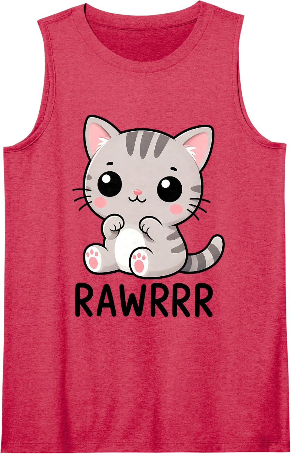 Cute Cat Kawaii Cartoon Kitten Design Tank Top - Red
