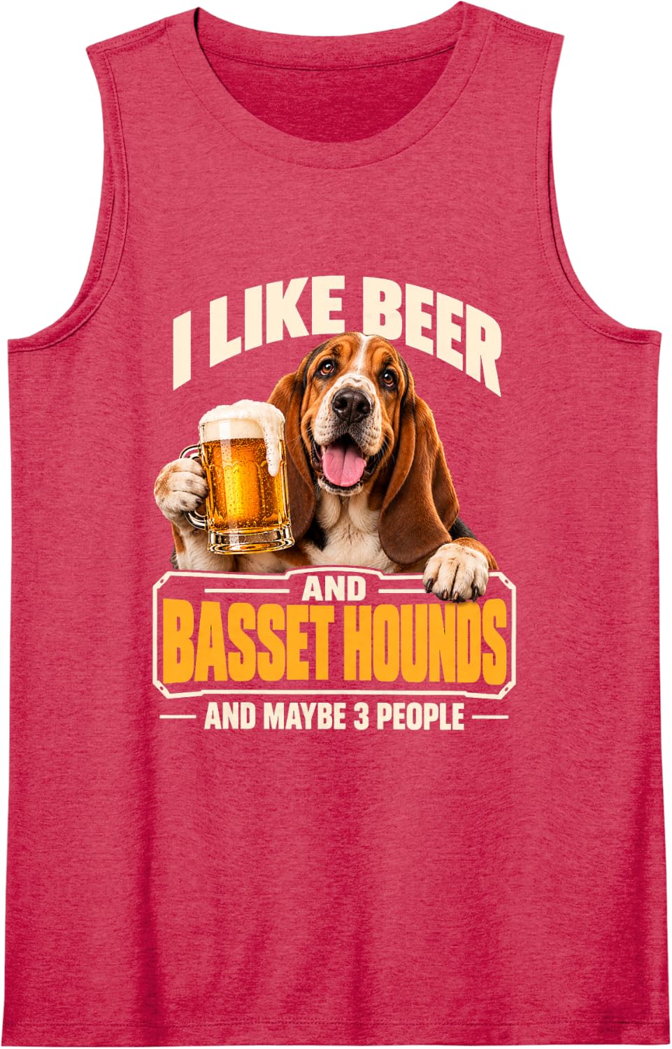 I Like Beer and Basset Hounds and Maybe 3 People Funny Dog Sleeveless Tank Top - Red