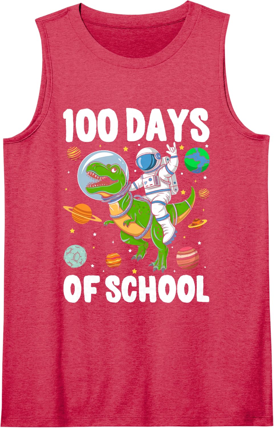 100 Days of School Dinosaur Astronaut Space 100 Days Smarter Sleeveless Tank Top - Red