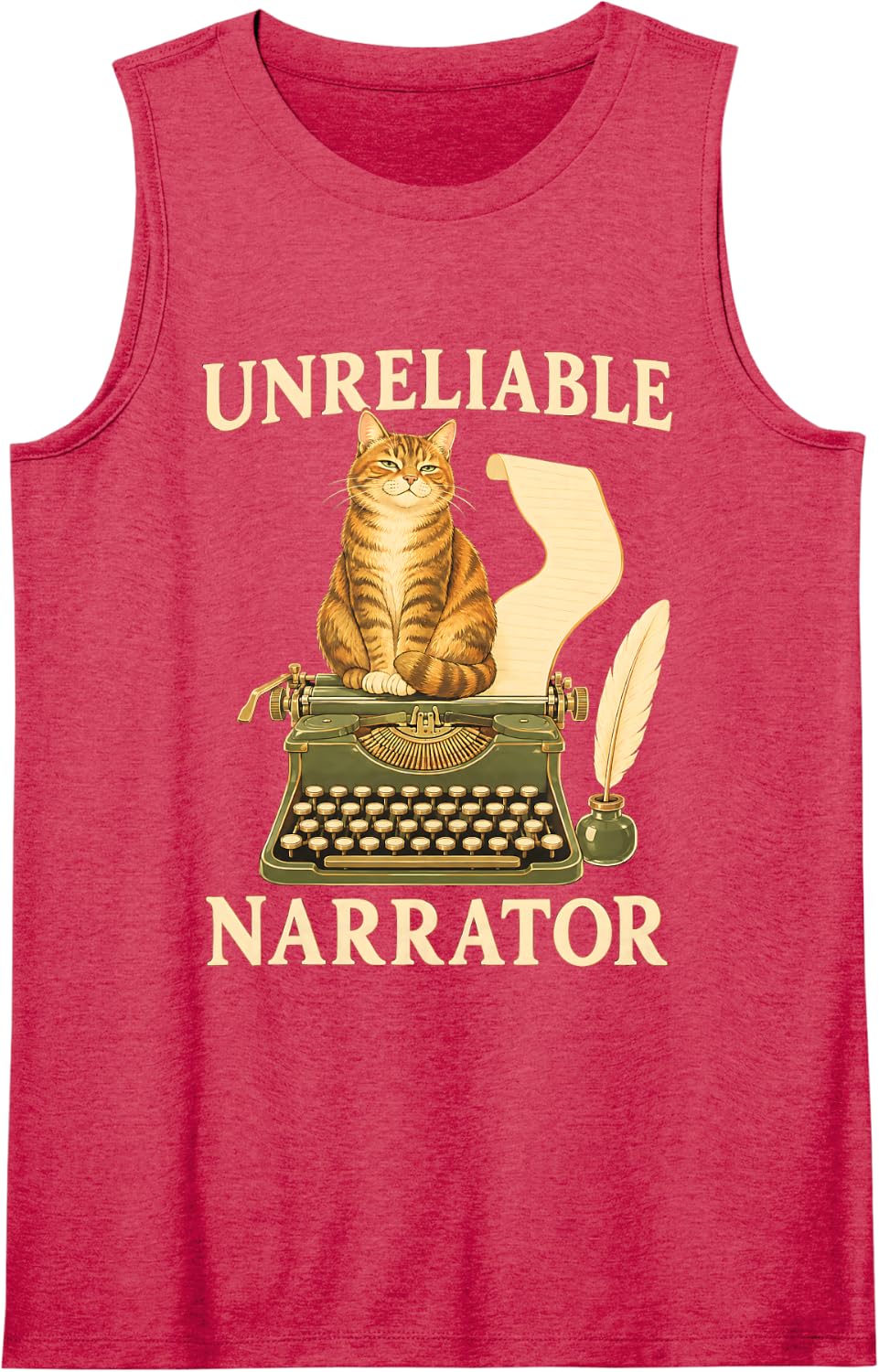 Unreliable Narrator Typewriter Cat Writer Author Sleeveless Tank Top - Red