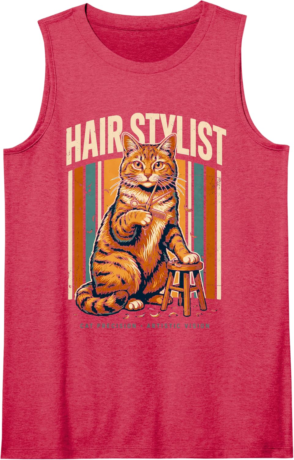 Hair Stylist Cat Precision Artistic Vision Sleeveless Tank Top - Red