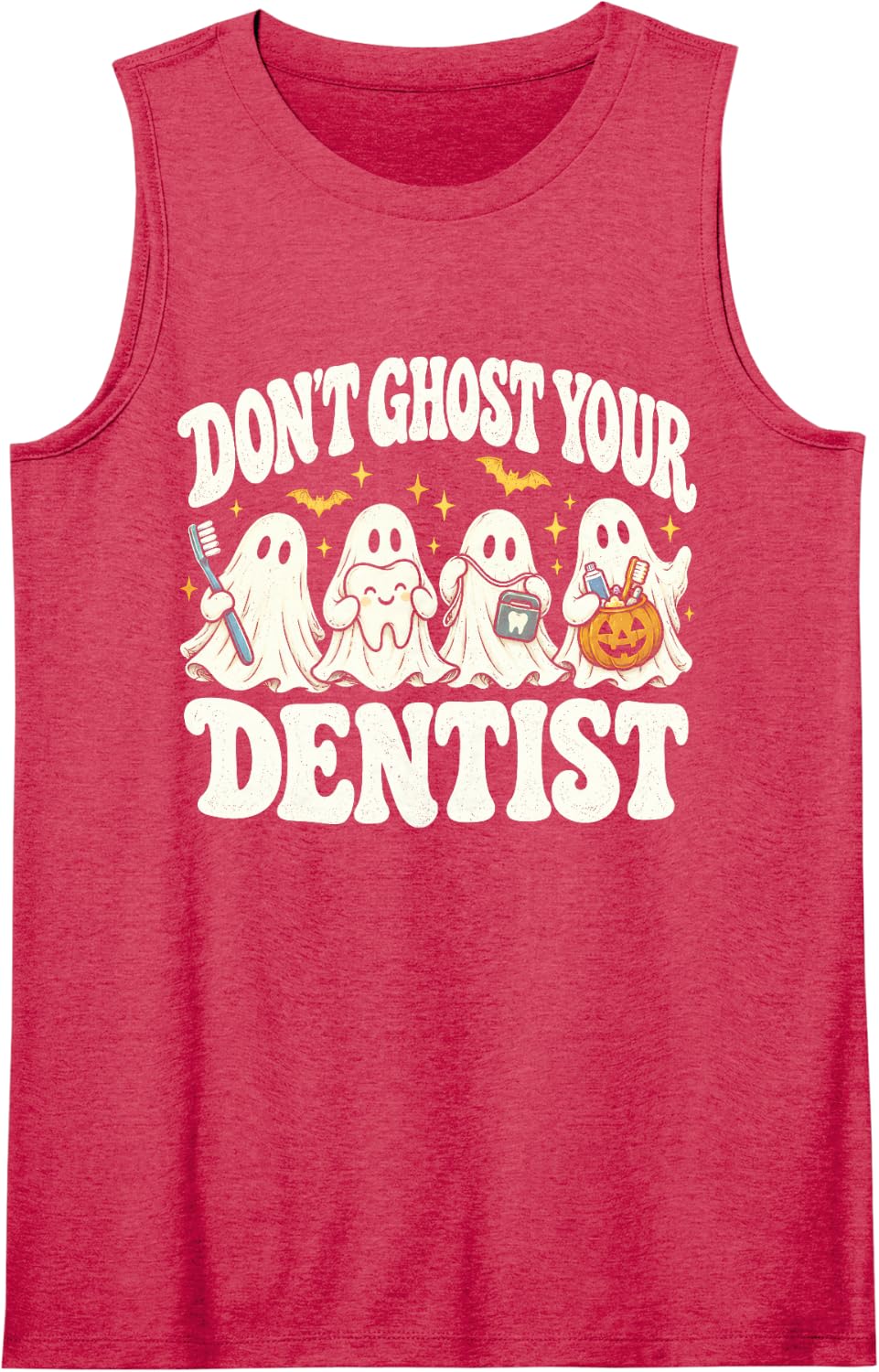 Don't Ghost Your Dentist Halloween Ghost Oral Health Sleeveless Tank Top - Red