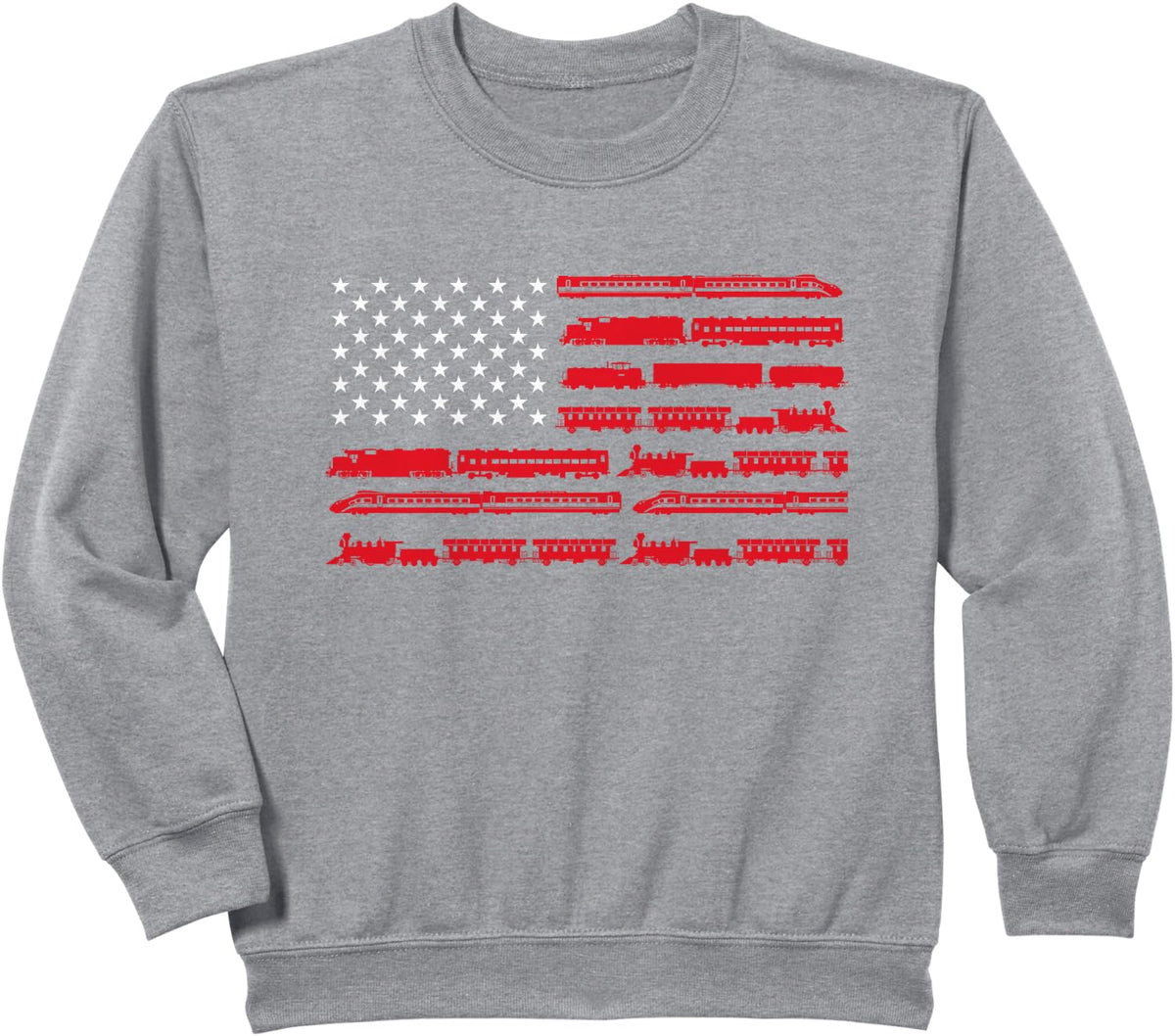 Model Train American Flag Trains - Railroad Scale HO N Gift Sweatshirt - Heather Grey