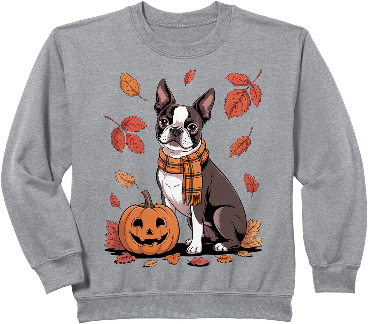 Boston Terrier Dog Lover Pumpkin Fall Autumn Thanksgiving Sweatshirt - Heather Grey