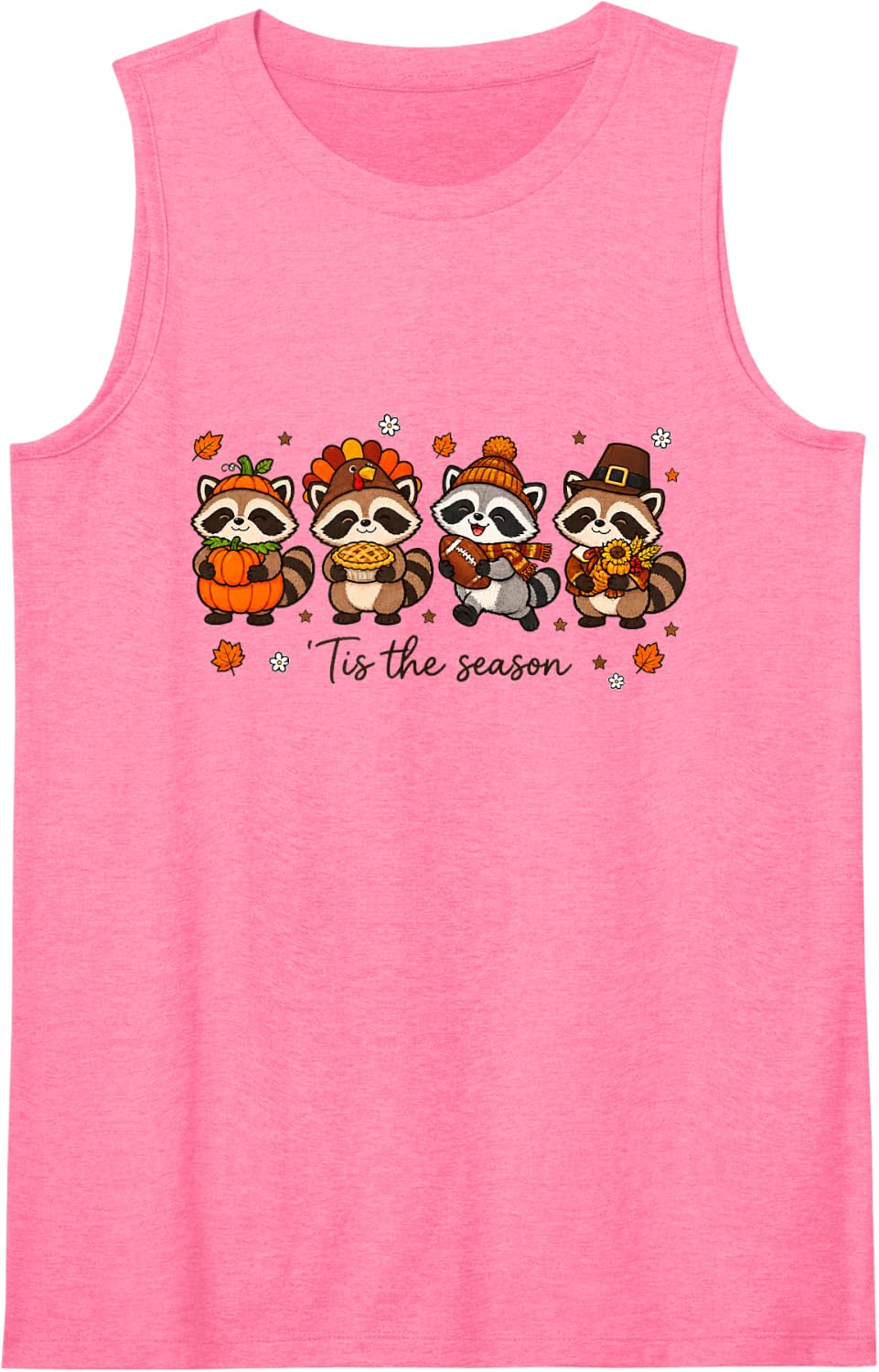 Funny Raccoon Fall Autumn Thanksgiving Season Football Humor Sleeveless Tank Top - Pink