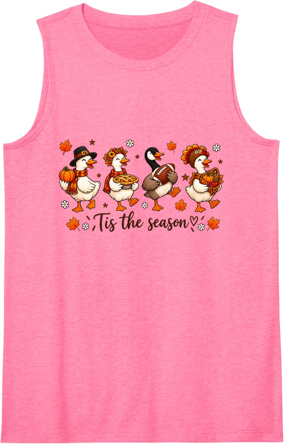 Autumn Goose Thanksgiving Football Harvest Season Family Gag Sleeveless Tank Top - Pink