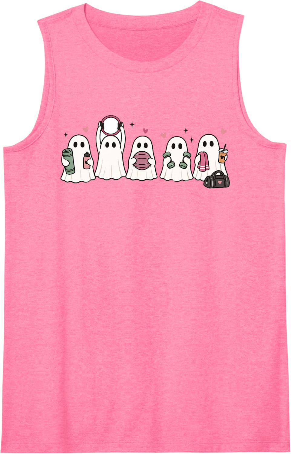 Halloween Pilates Lover Instructor Ghost Fitness Workout Sleeveless Tank Top - Pink