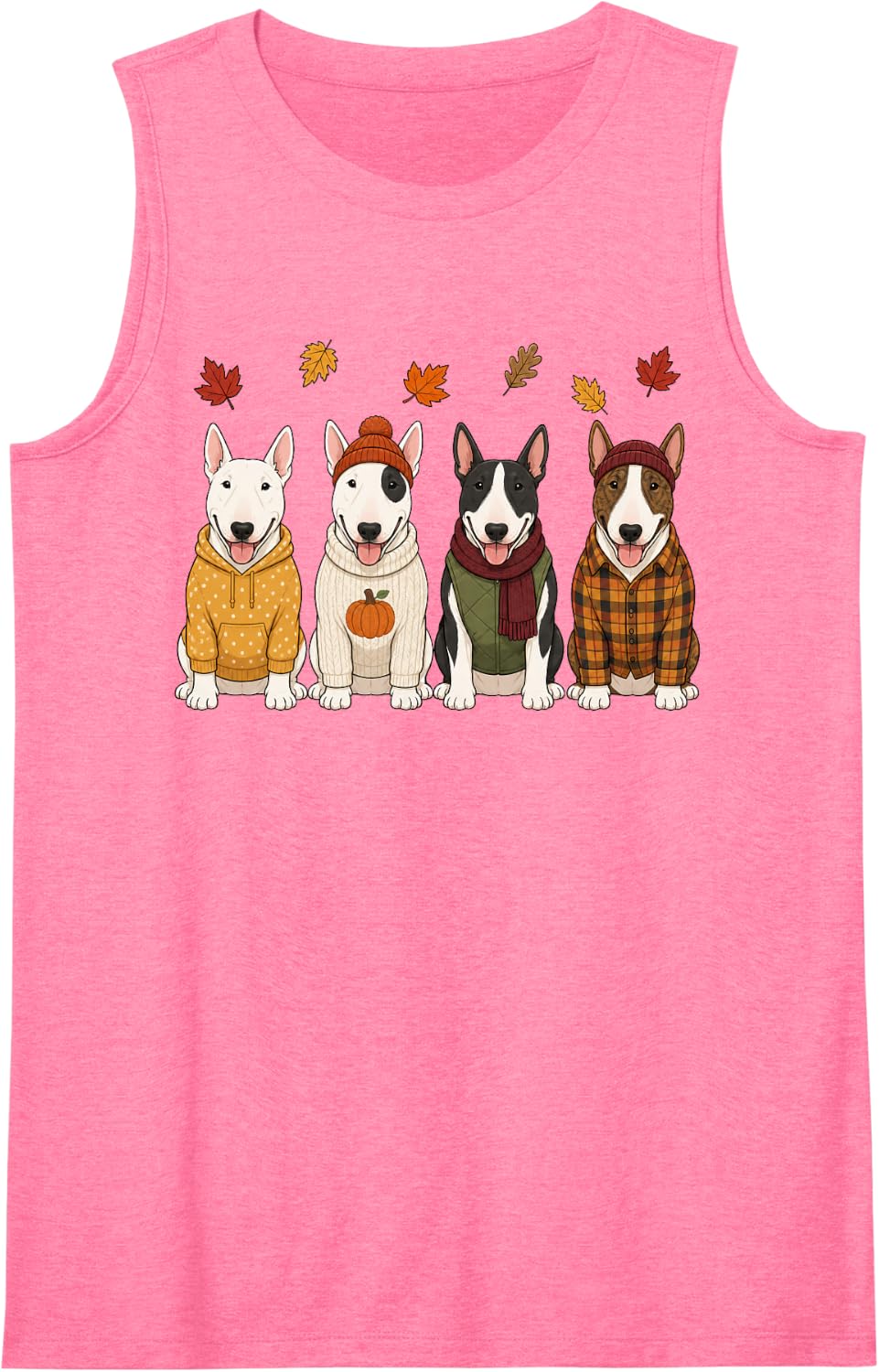 Bull Terrier Fall Autumn Season Pumpkin Dog Sleeveless Tank Top - Pink