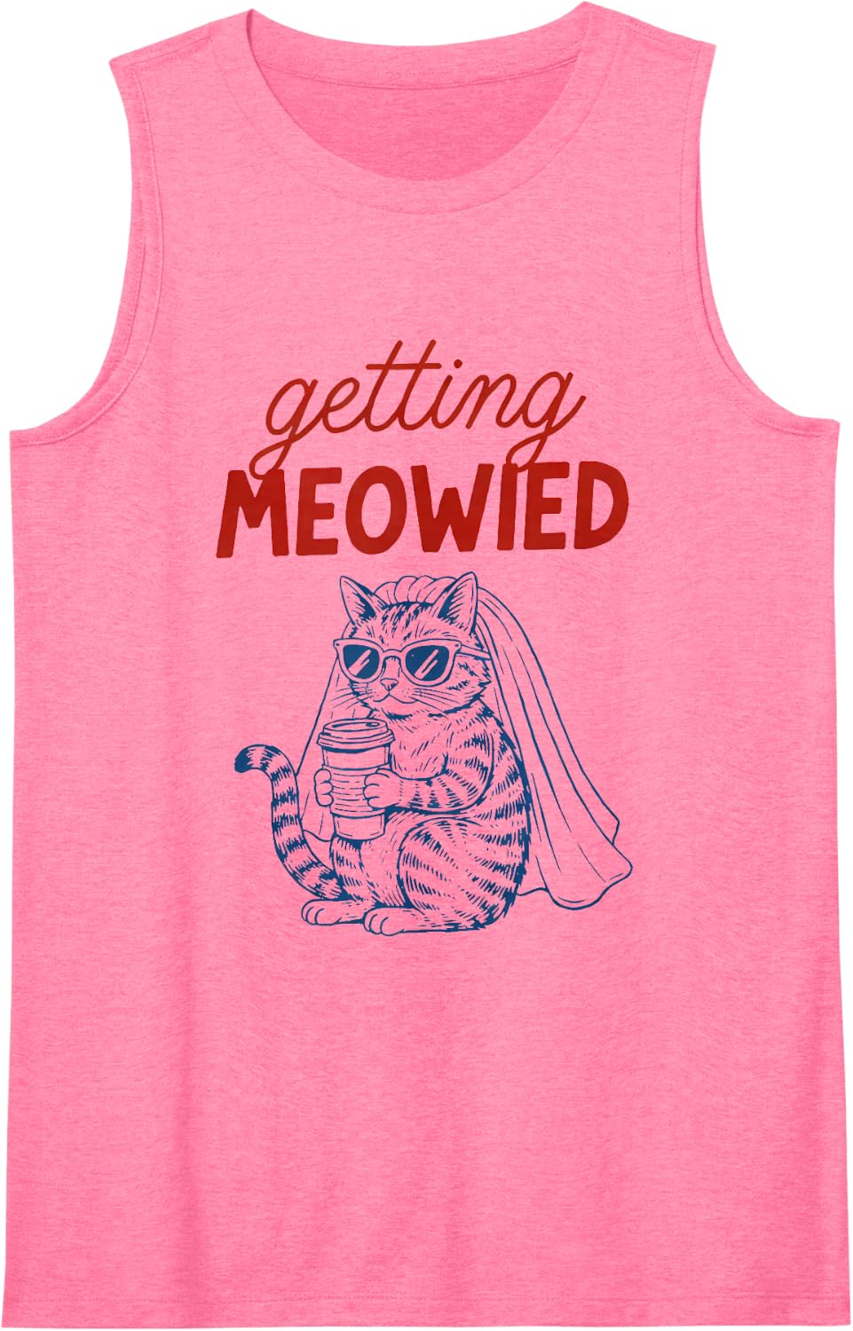 Getting Meowied Cat Bride Wedding Bridal Shower Bachelorette Sleeveless Tank Top - Pink