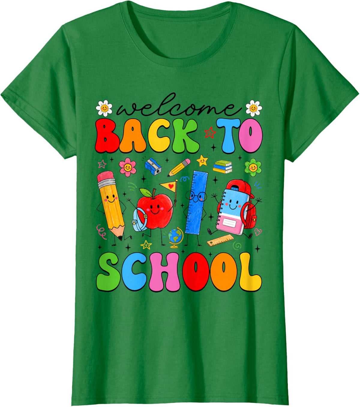Welcome Back to School Cute School Supplies Boys Girls Kids T-Shirt - Kelly Green