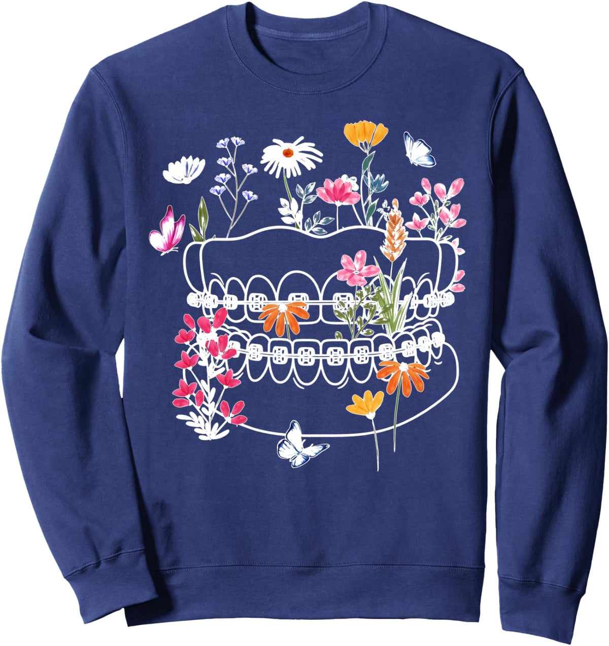 Flower Ortho Squad Orthodontic Assistant Dental Assistant Sweatshirt - Adult Unisex Navy Blue