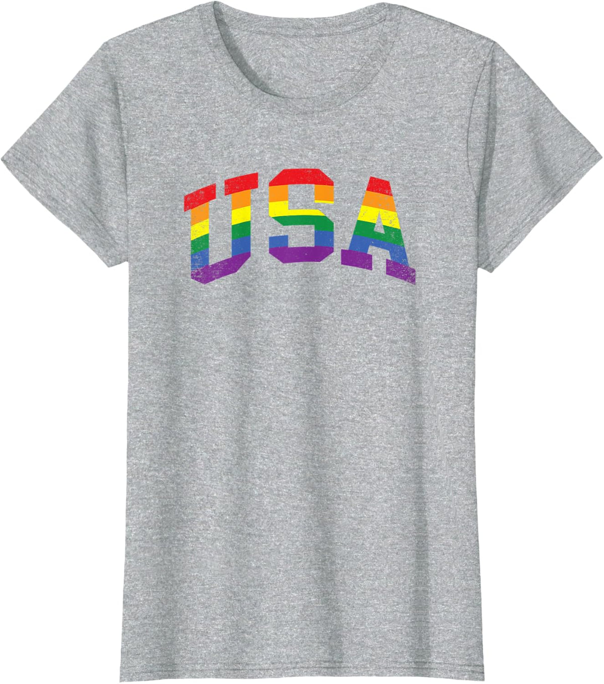 Pride Rainbow Gay LGBT Vintage USA Distressed T-Shirt - Heather Grey