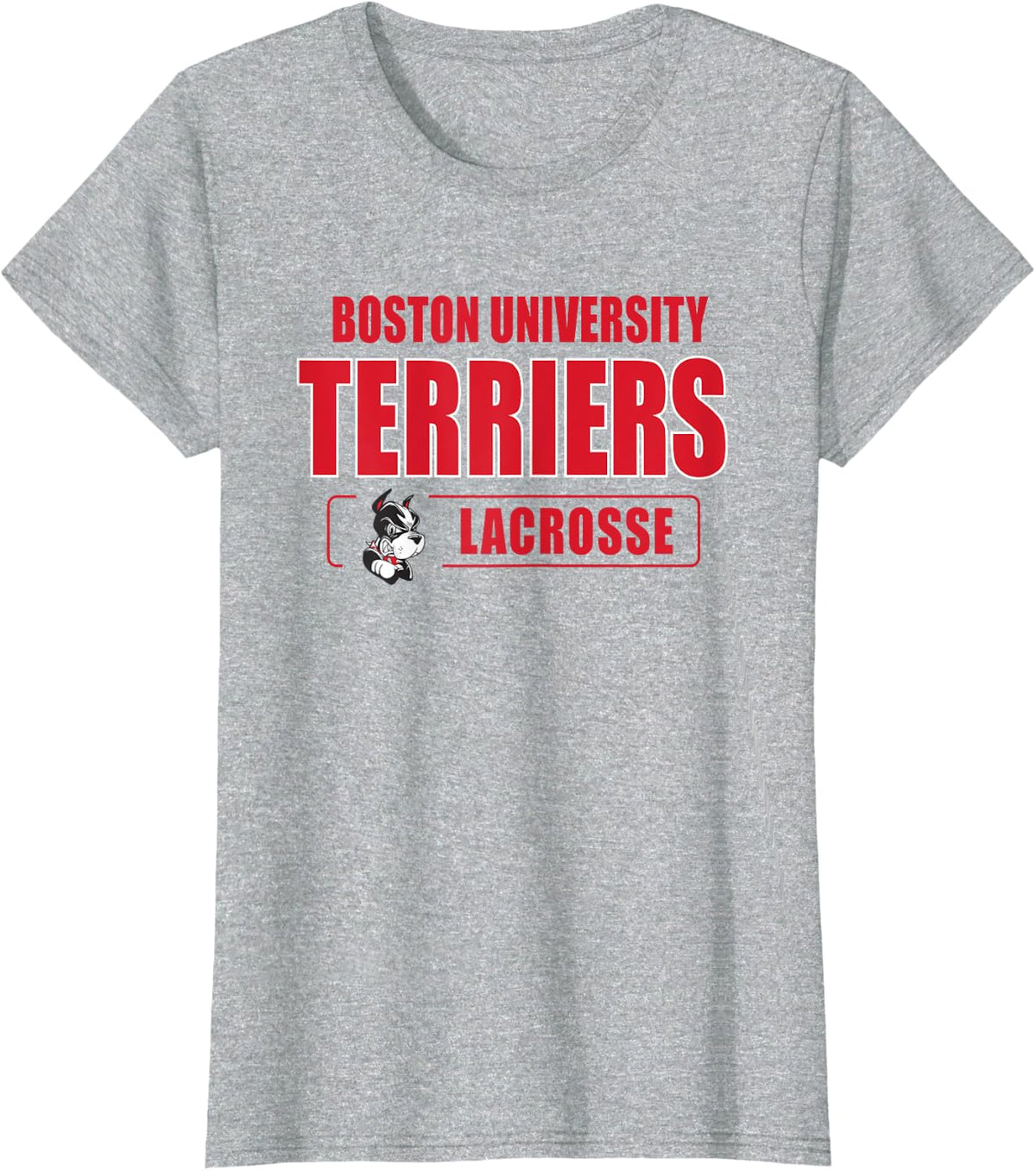 Boston Terriers Icon Script Lacrosse - Neutral Boston U T-Shirt - Heather Grey