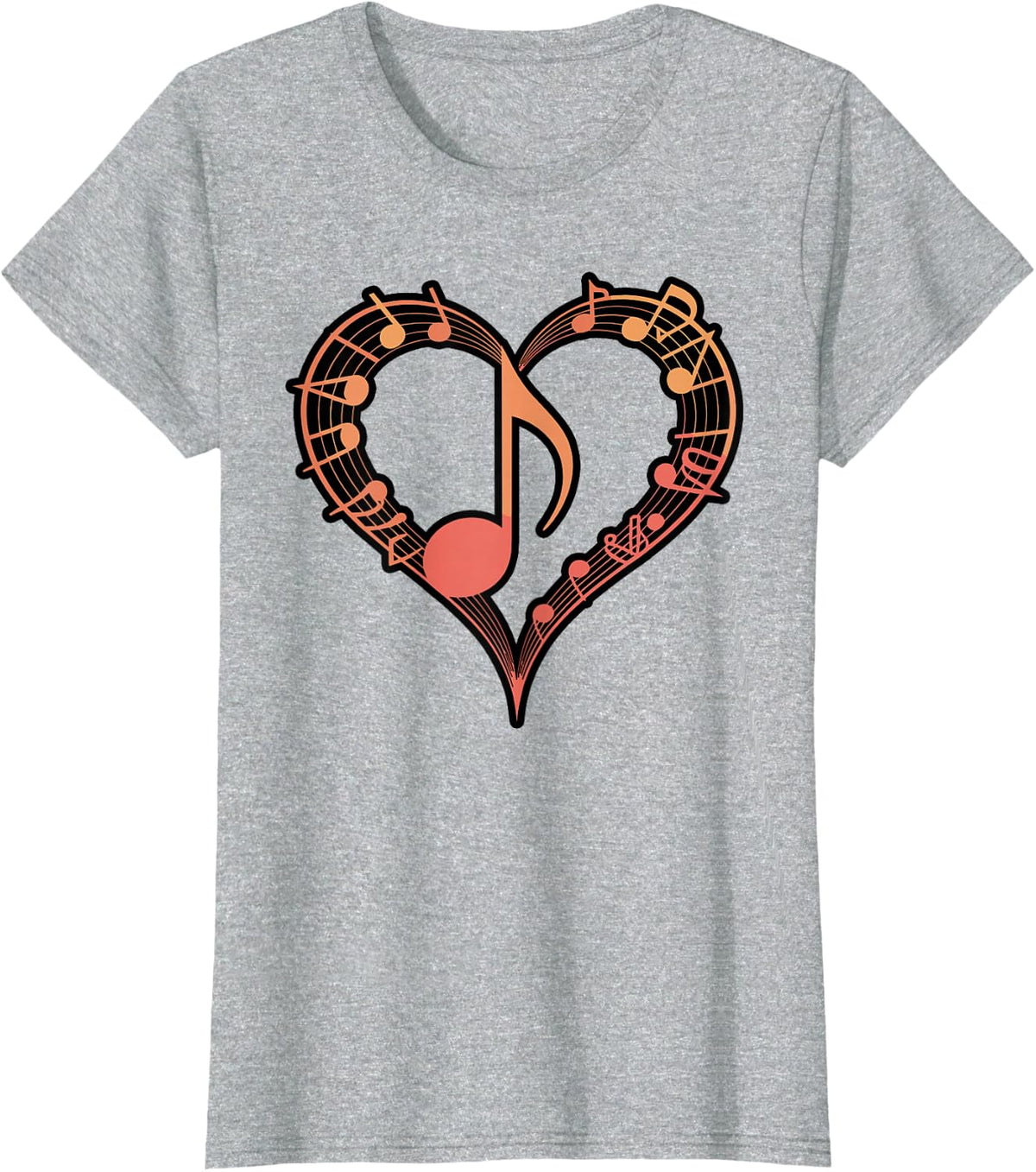 Heart Music Notes Pink Minimalist Design T-Shirt - Heather Grey